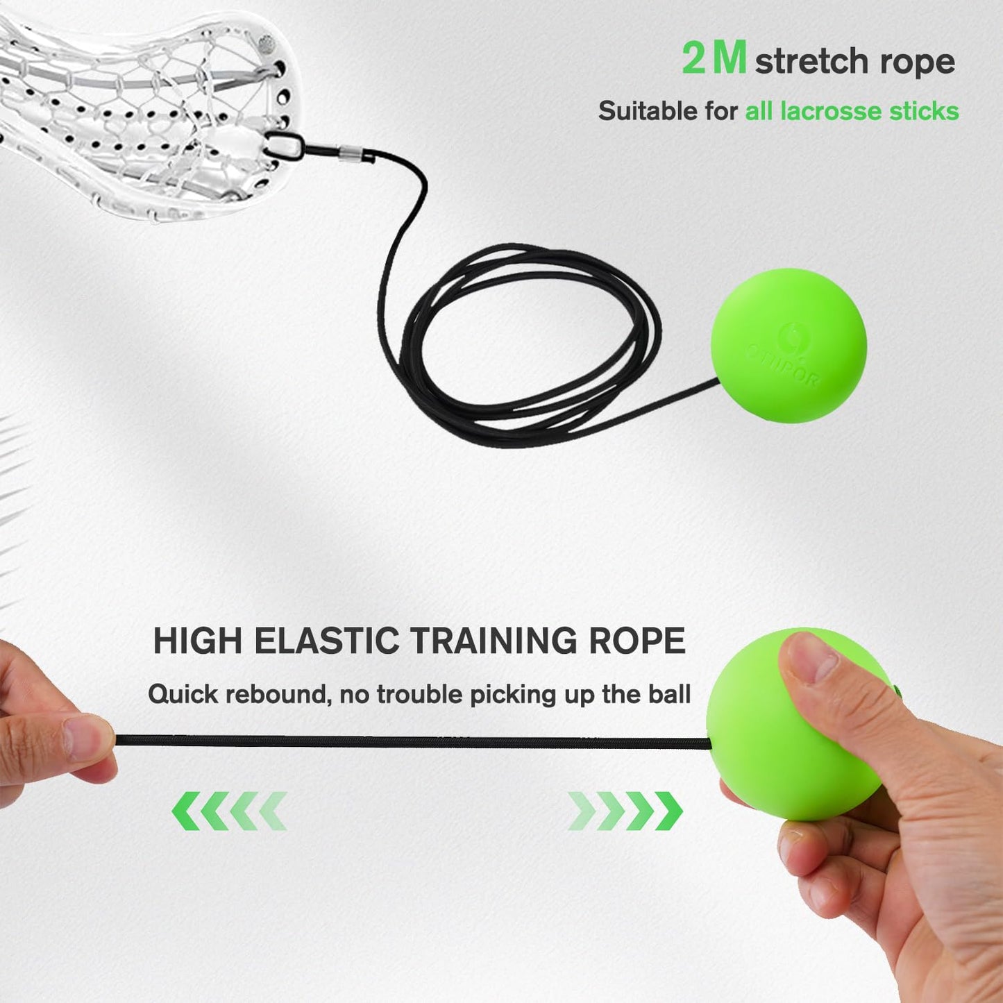 OTIIPOR Lacrosse Rebounder Glow in The Dark,Lacrosse Training Equipment Rope Suitable for All Beginners,Fits All Sticks(2 Pack)