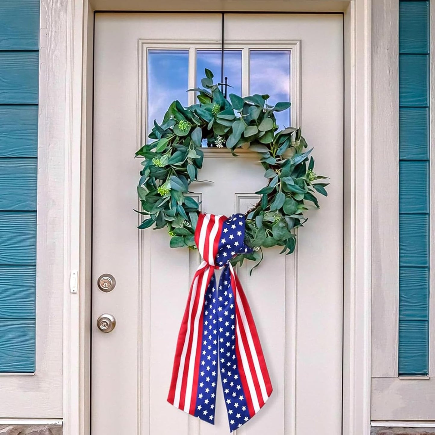 YKW Patriotic Wreath Sash - American Flag Fine Linen Ribbon, 5" W x 55" L | 4th of July Decor
