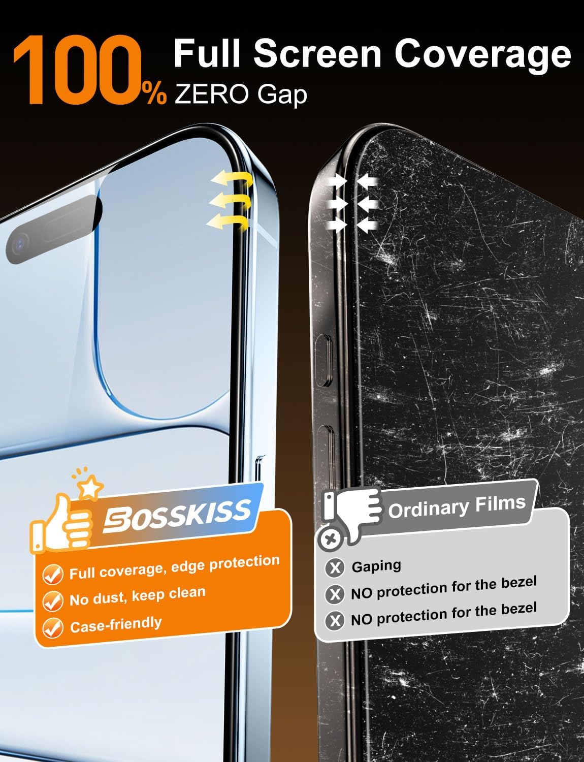 9H 2 Pack BossKiss for iPhone Air Privacy Screen Protector, TOP Hardness Military Grade Shatterproof HD Tempered Glass
