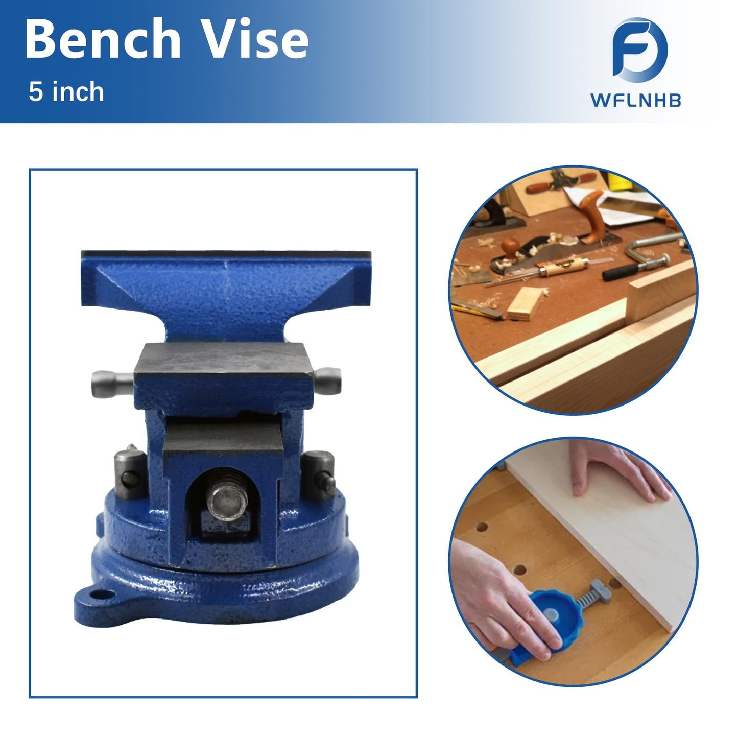 WFLNHB 5" Bench Vise Table Top Clamp Press Locking Swivel Base Heavy-Duty Fit for Crafting Painting Sculpting Modeling Electronics Soldering Woodworking and Fishing Tackle