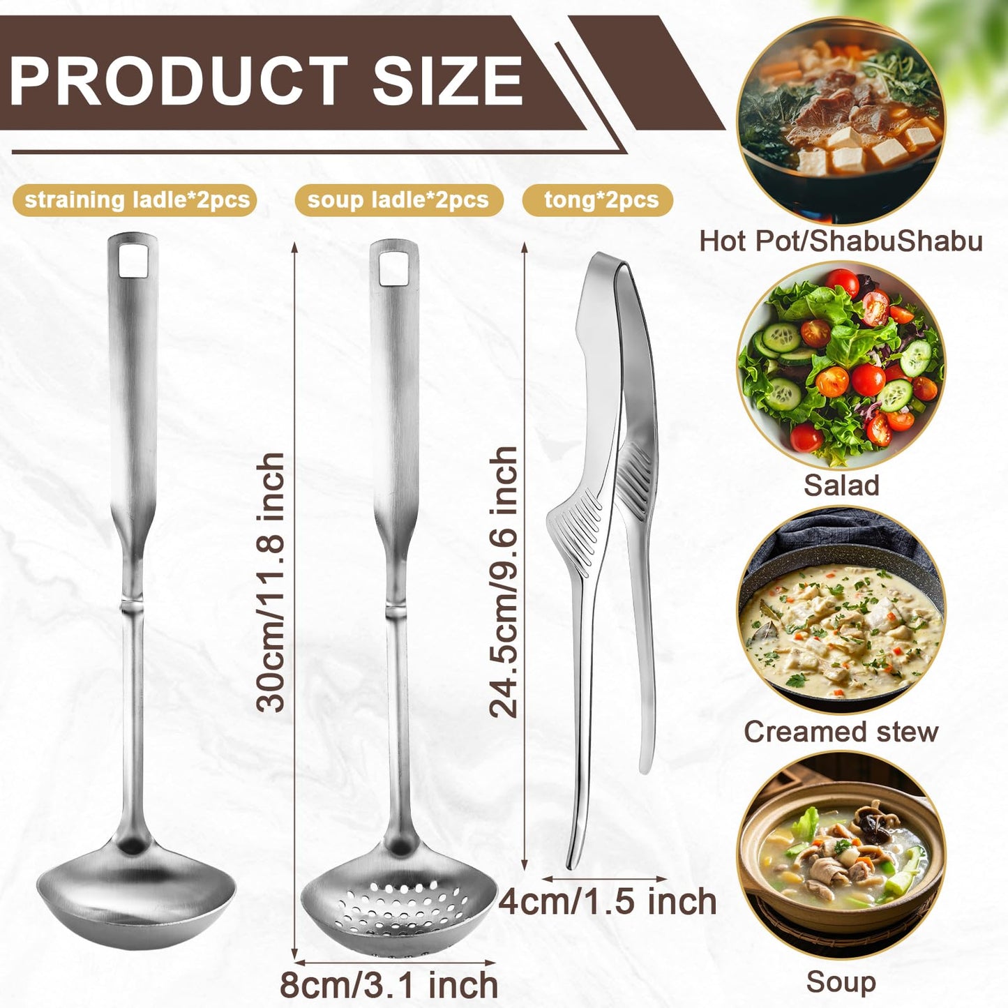 gisgfim 6 PCS Hot Pot Slotted Ladle Set Stainless Steel Soup Ladle BBQ Hotpot Tongs Kit Non Slip Cooking Utensils Stainless Hot Pot Accessories Shabu Shabu Utensils Strainer Set Skimmer Cookware Set