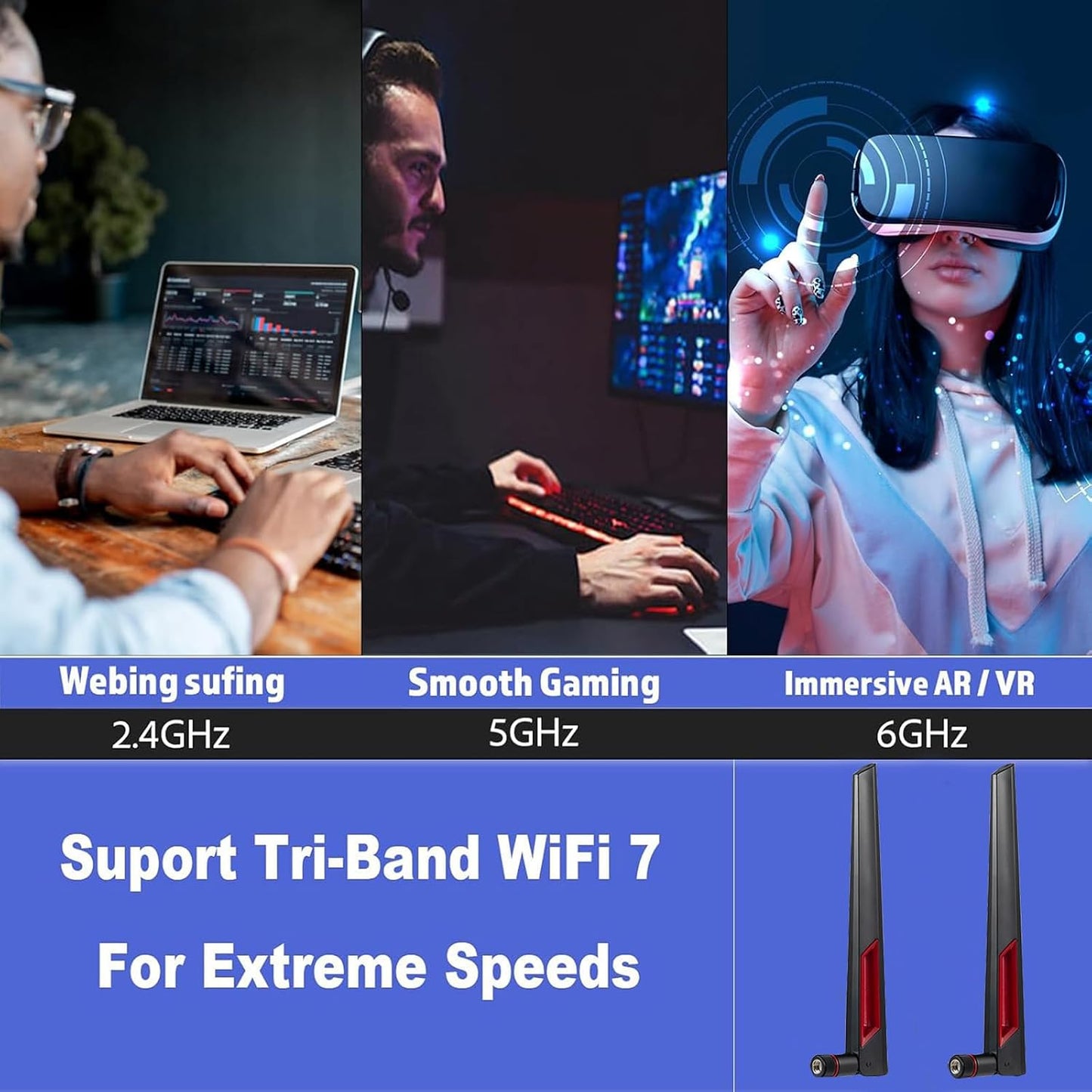 eifagur 7 7 2-Pack WiFi Antenna Omnidirectional RP-SMA Male Antenna Compatible with PC Desktop Computer Gaming