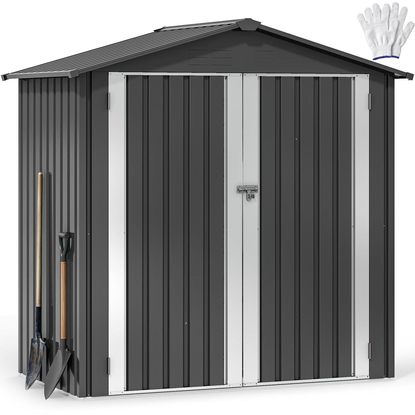 DWVO 6x4ft Tool Storage Shed, Lockable Doors, and Sloped Roof, Steel Outdoor Storage Shed for Garden, Patio, Garage, Backyard, Lawn - Dark Gray