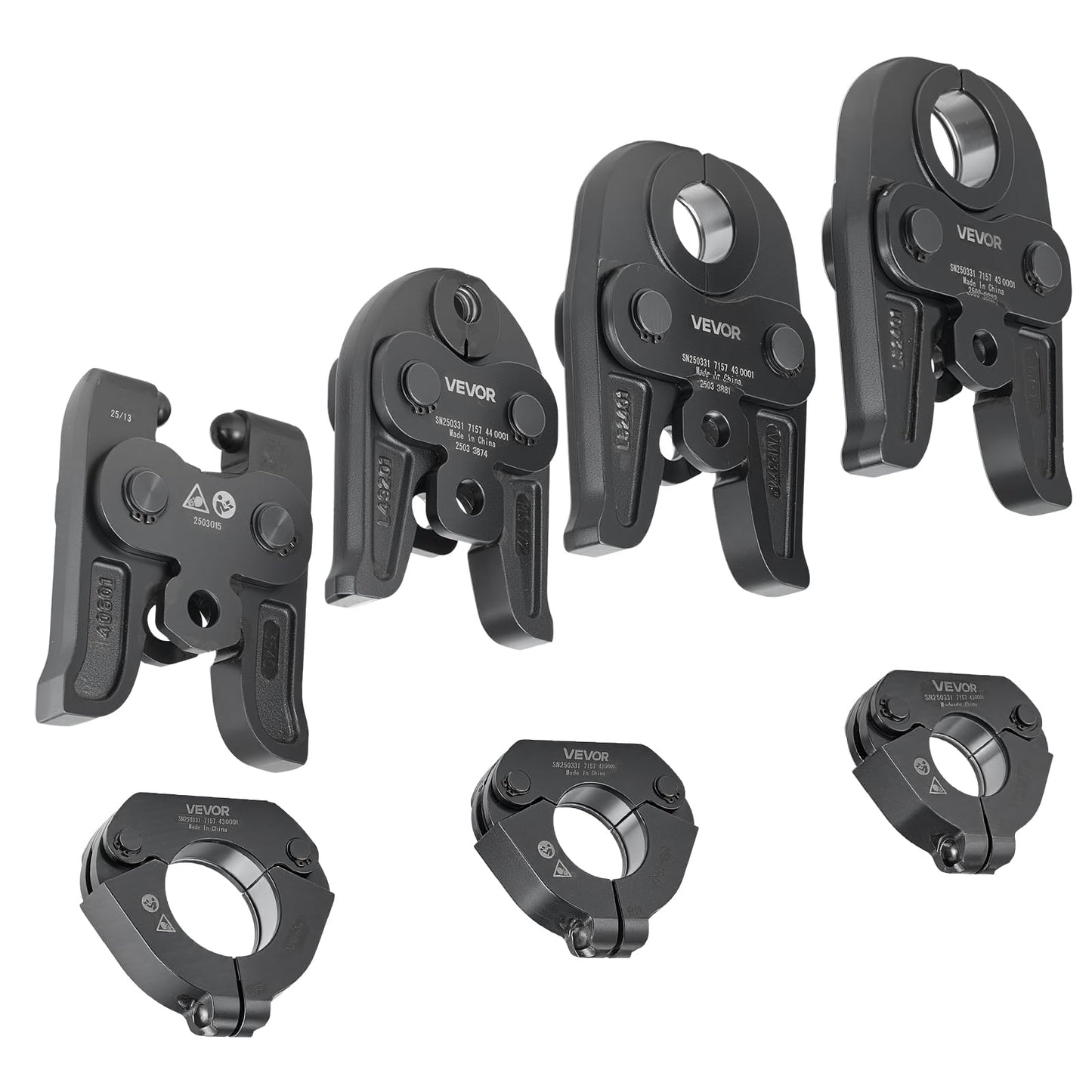 VEVOR 7PCS VMP Pressing Kit 1/2" to 2" - 3PCS Press Jaws, 3PCS Press Rings, 1PCS Actuator - Compatible with Megapress Carbon Steel Pipes, Work with 32KN Standard Press Tools - with Case