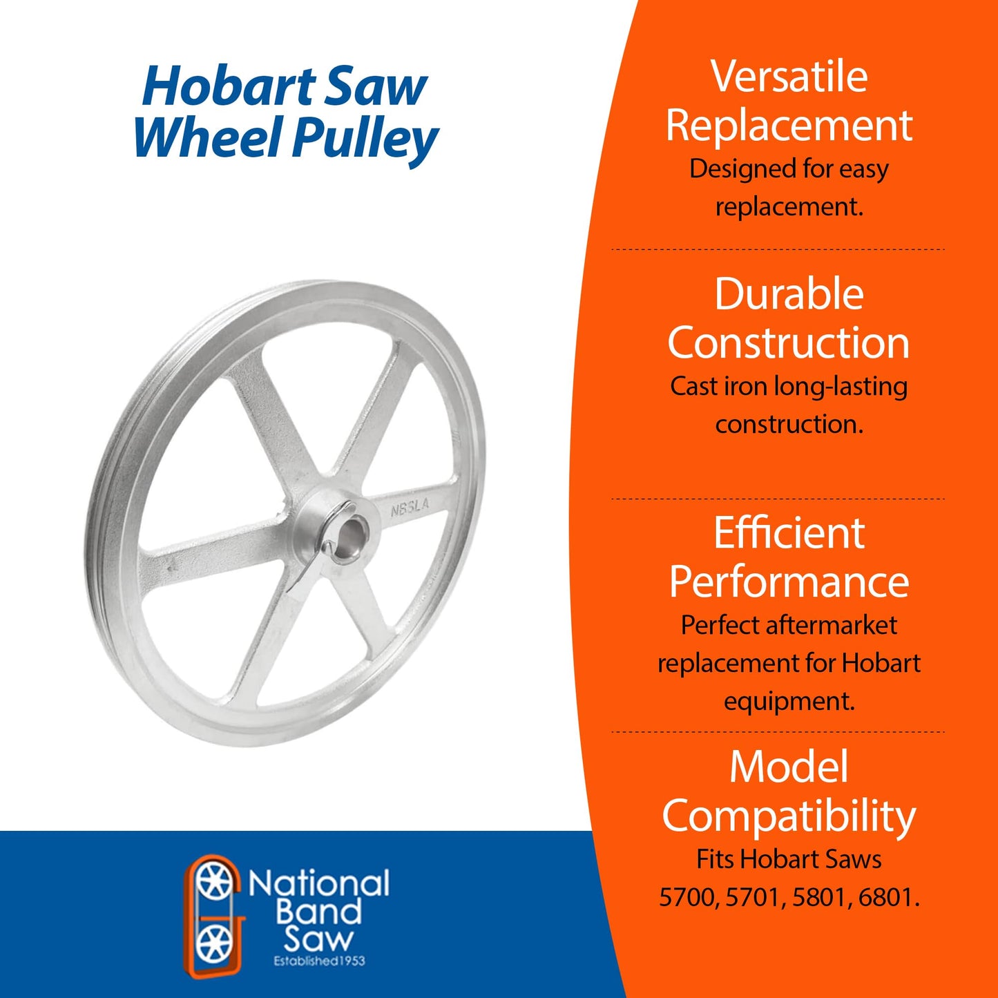 National Band Saw Meat Saw Wheel Pulley - Compatible with Hobart Parts 5700, 5701, 5801, 6801, ML-109653-0000Z