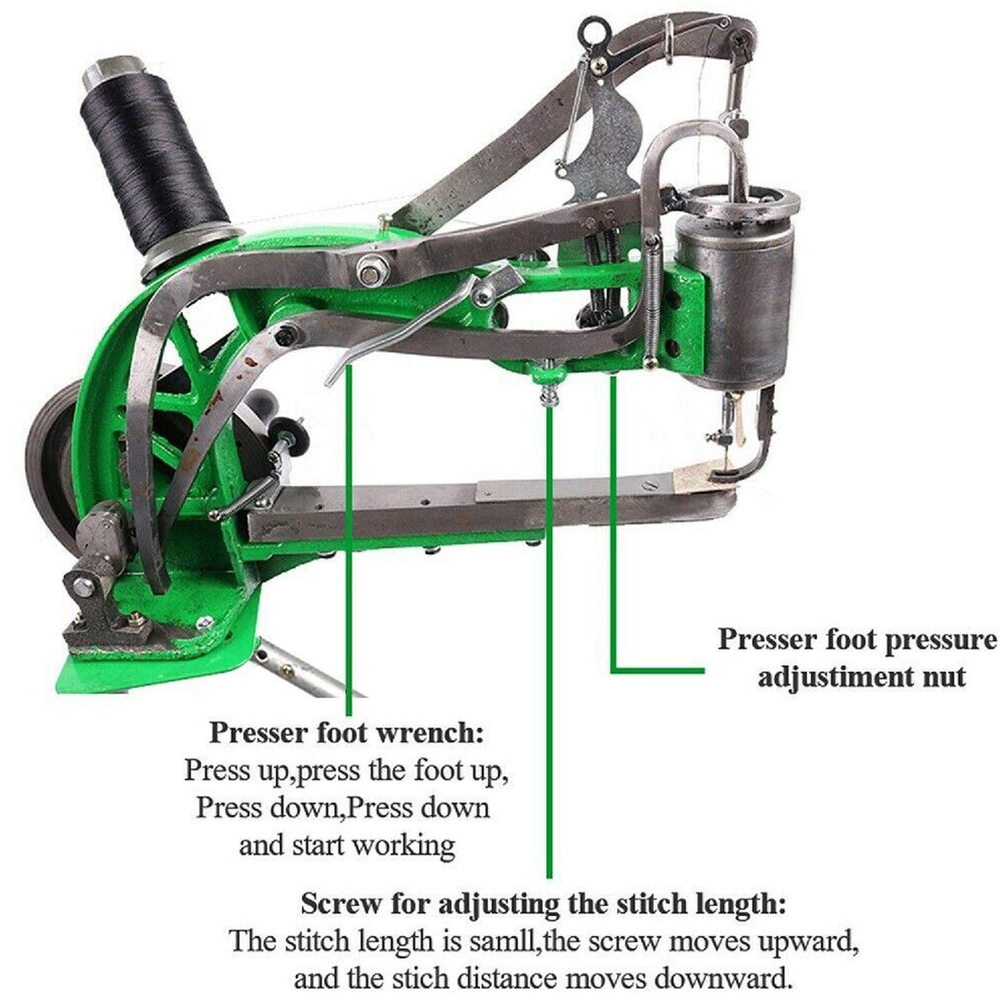 YUEWO Leather Hand Shoe Repair Machine Small Heavy Duty Cobbler Sewing Machine for Manual Sewing Dual Cotton Nylon Line Green