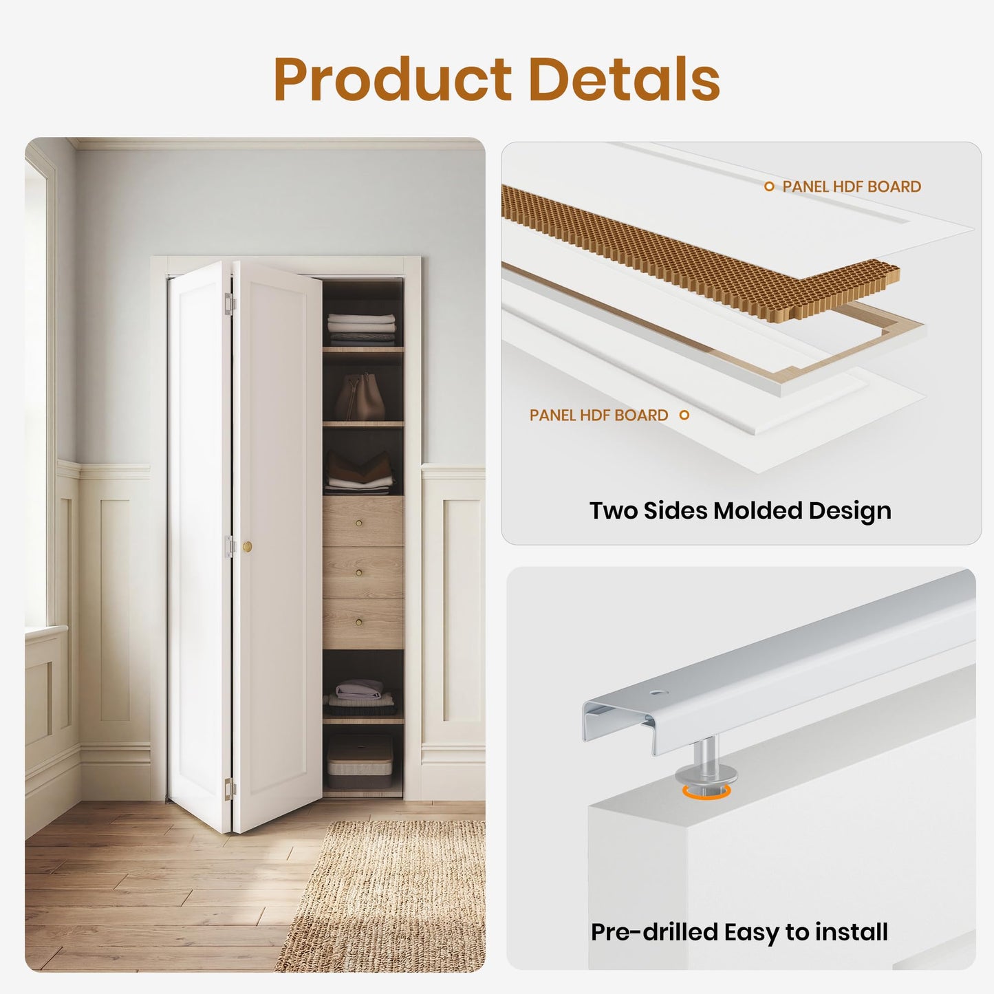 SMARTSTANDARD Bifold Closet Door for 30" x 80" Opening, 1-Panel Pre-Assembled Interior Folding Door with Complete Hardware Kit, Paintable Door for Bedroom Closets, Pantry, Laundry, White Primed