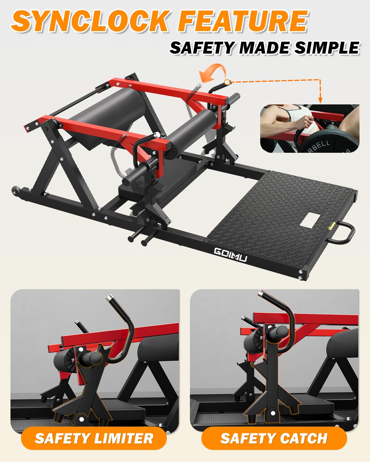 Goimu HT01 Hip Thrust Machine, 800LBS Plate-Loaded Glute Drive with Band Peg, Heavy Duty Glute Bridge Machine with Weight Holder, Butt Exercise Equipment for Glute Muscles Building (Red-HT01-1)