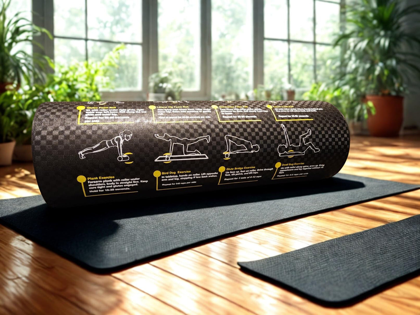 Pain-Free Fitness Foam Roller with Printed Exercises - 17.7''x 6'' Lightweight EPE/PE Exercise Roller Foam - Includes 12 Guided Stability, Mobility & Recovery Moves - Dual Color Instructional Design