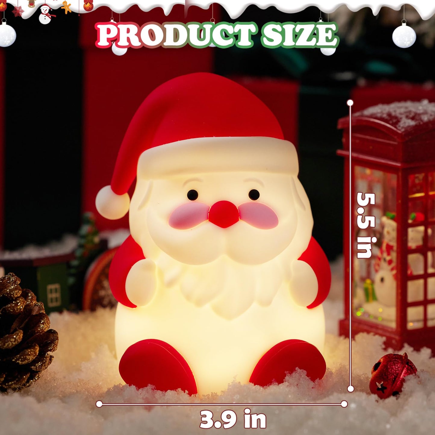 LED Cute Christmas Gift Night Light - Dimmable Bedside Lamp for Nursery - Rechargeable Touch Lamp with Squishy Silicone Cover - Cute Christmas Gift for Boys, irls, Baby, Children - Room Decor for Kids