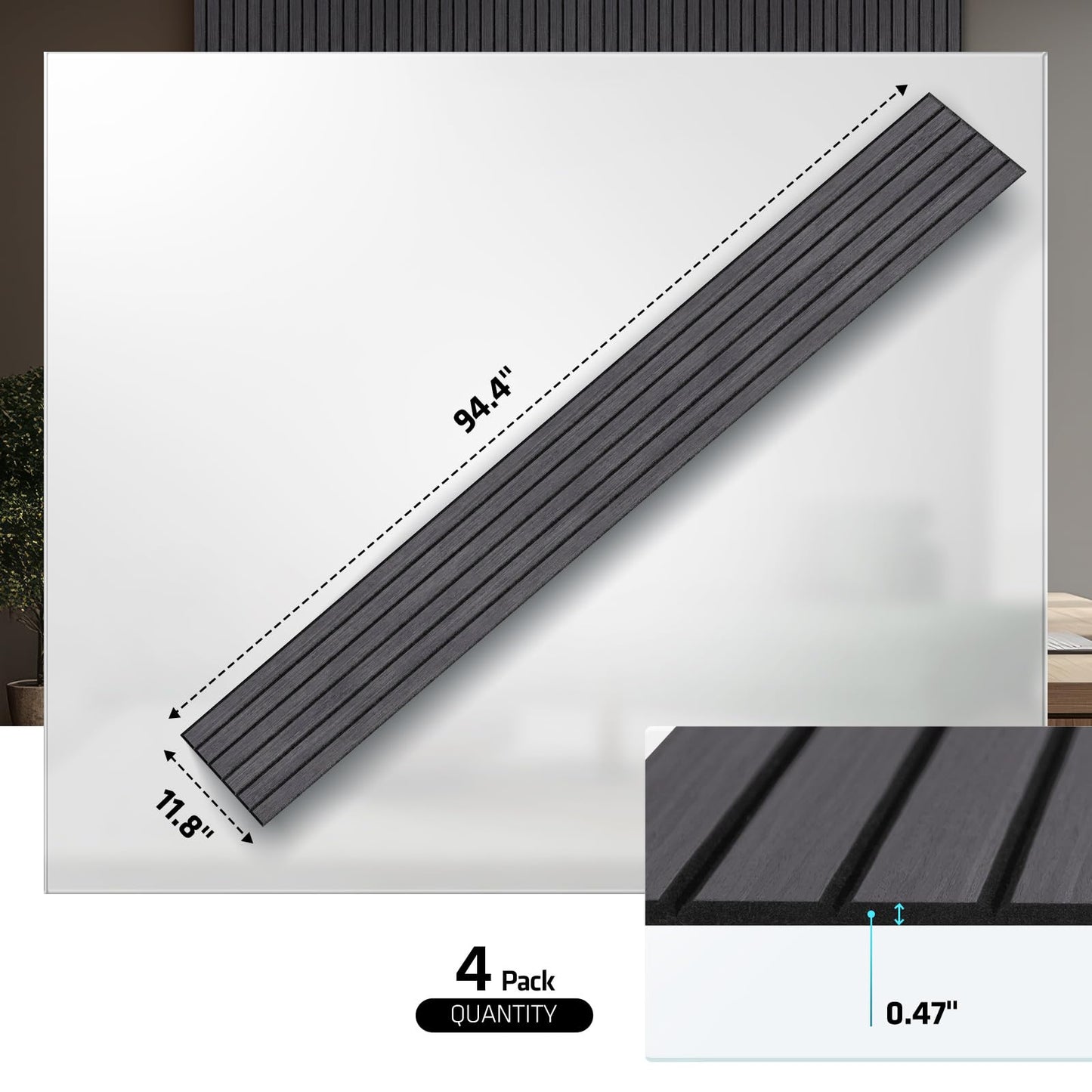 UMIACOUSTICS 4 PCS Acoustic Panels, 94.4" x 11.8" Decorative 3D Sound Proof Panels for Home Office Cinema -Dark Oak