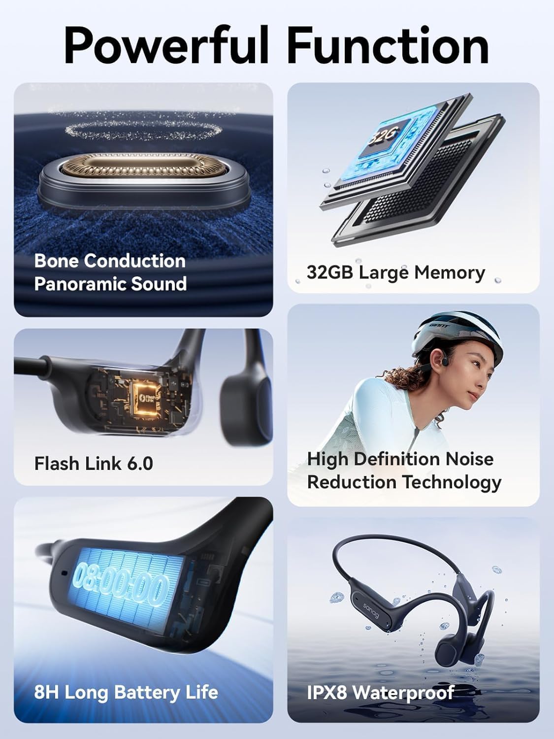 B33S 6.0, IPX8 SwimmingHeadphones 32GB MP3 40H Sanag Bone Conduction Headphones Bluetooth Waterproof with Player