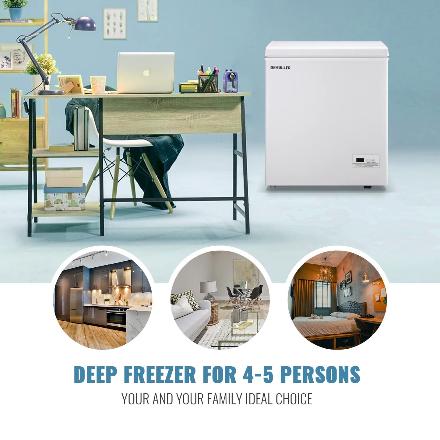 DEMULLER Chest Freezer with Electronic Control 41℉ to -15 ℉Deep Freezer 4.0Cubic Feet Freestanding Small Freezers with 2Removable Stainless Steel Basket Mini Freezer Top Open Door Compact Freezer