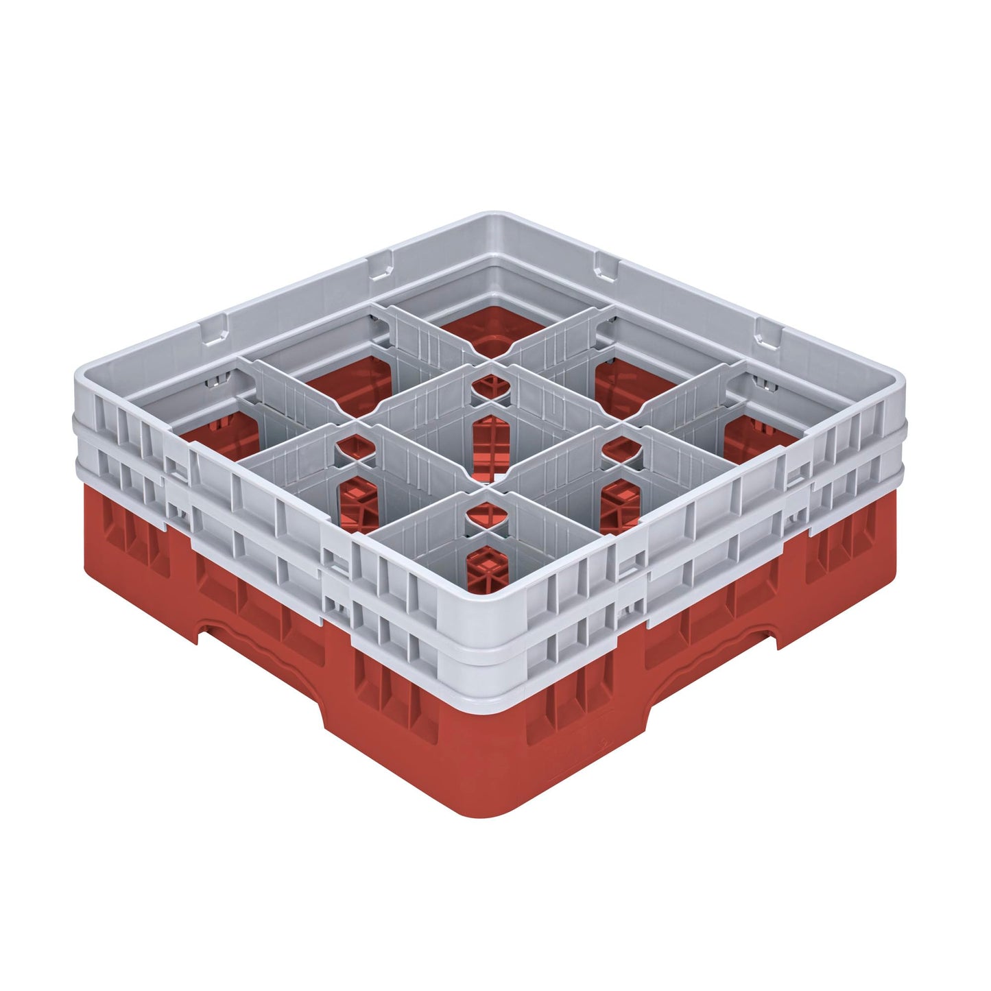 Restaurantware Clean Tek Professional 9 Compartment Glass Rack,1 Heavy Duty Durable Tray, With 1 Full Drop Extender and 1 Half Drop Extender, Red Glass Holder For Restaurants, Bars, and Pubs