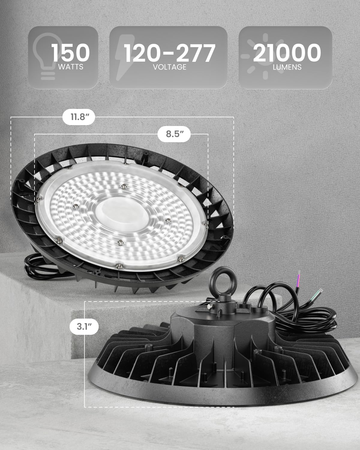 Sunco 10 Pack UFO LED High Bay Light, 150W, 21000 Lumens 5000K 100-277V Dimmable 0-10V, Ultra Bright Commercial Shop Lights for Warehouse, Factory, Workshop, Garage & Barn, Ceiling Mount, UL