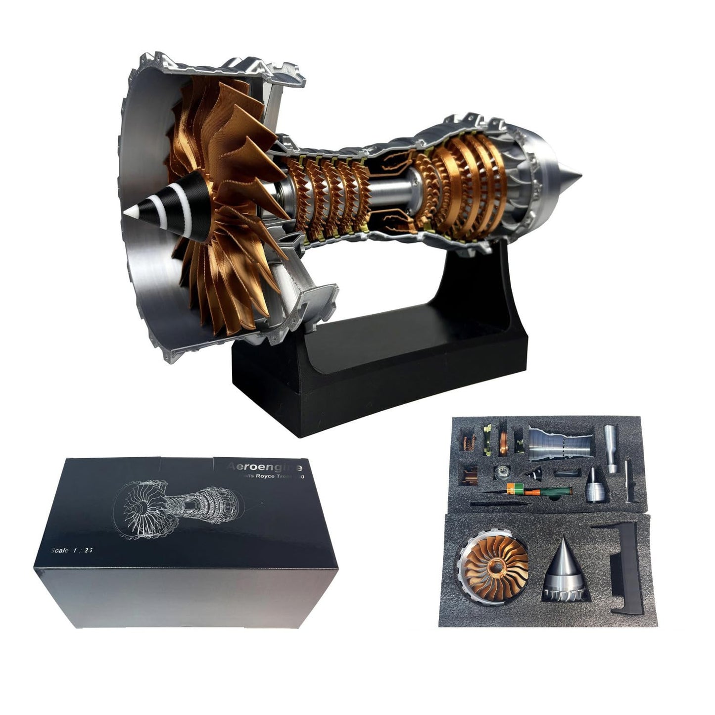 NEOLIAN 11-Inch Turbofan Engine Model Kit Realistic Jet Engine Model for Adults 3D Printed Mini Jet Engine Display with Stand Cool Toy & Gift (DIY Assembly) (DIY Assembly)