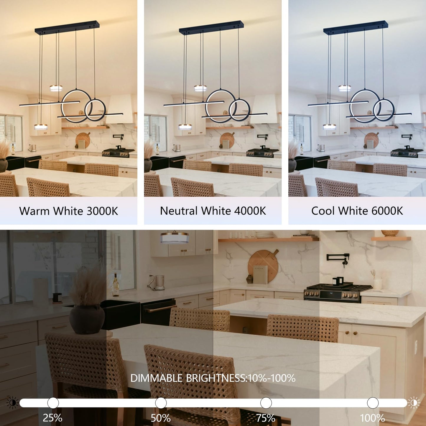 Jyforid Modern Black LED Dining Room Light Fixture with Remote Control, 38.5" 38W 3-Color Temp Stepless Dimmable Island Pendant Lights, Hanging Adjustable Linear Chandelier for Kitchen Bar