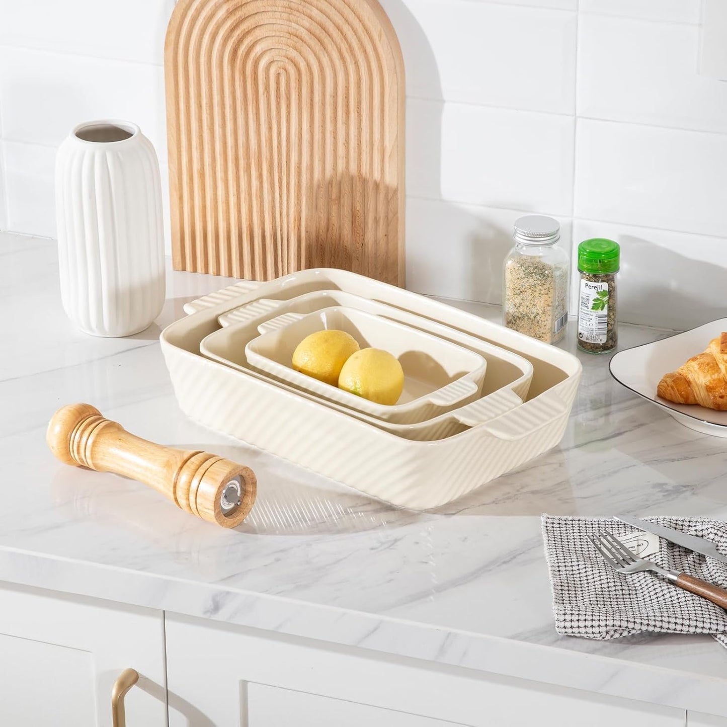 Sweejar Ceramic Baking Dish Set - Versatile Porcelain Casserole Dishes with Handle for Lasagna & Brownies | Beige