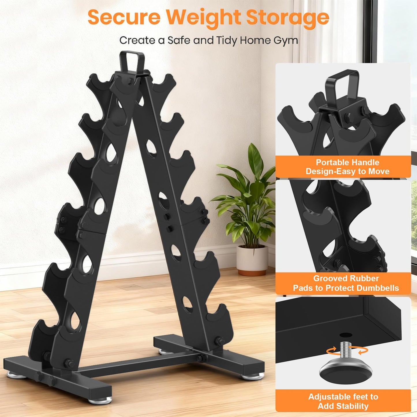 TomCare 6 Tier Dumbbell Rack Stand Only, Weight Rack for Home Gym Metal Compact A-Frame Dumbbell Stand for Dumbell Set (5-35 LB), Weight Storage Holder with Handle (Dumbells not Included)
