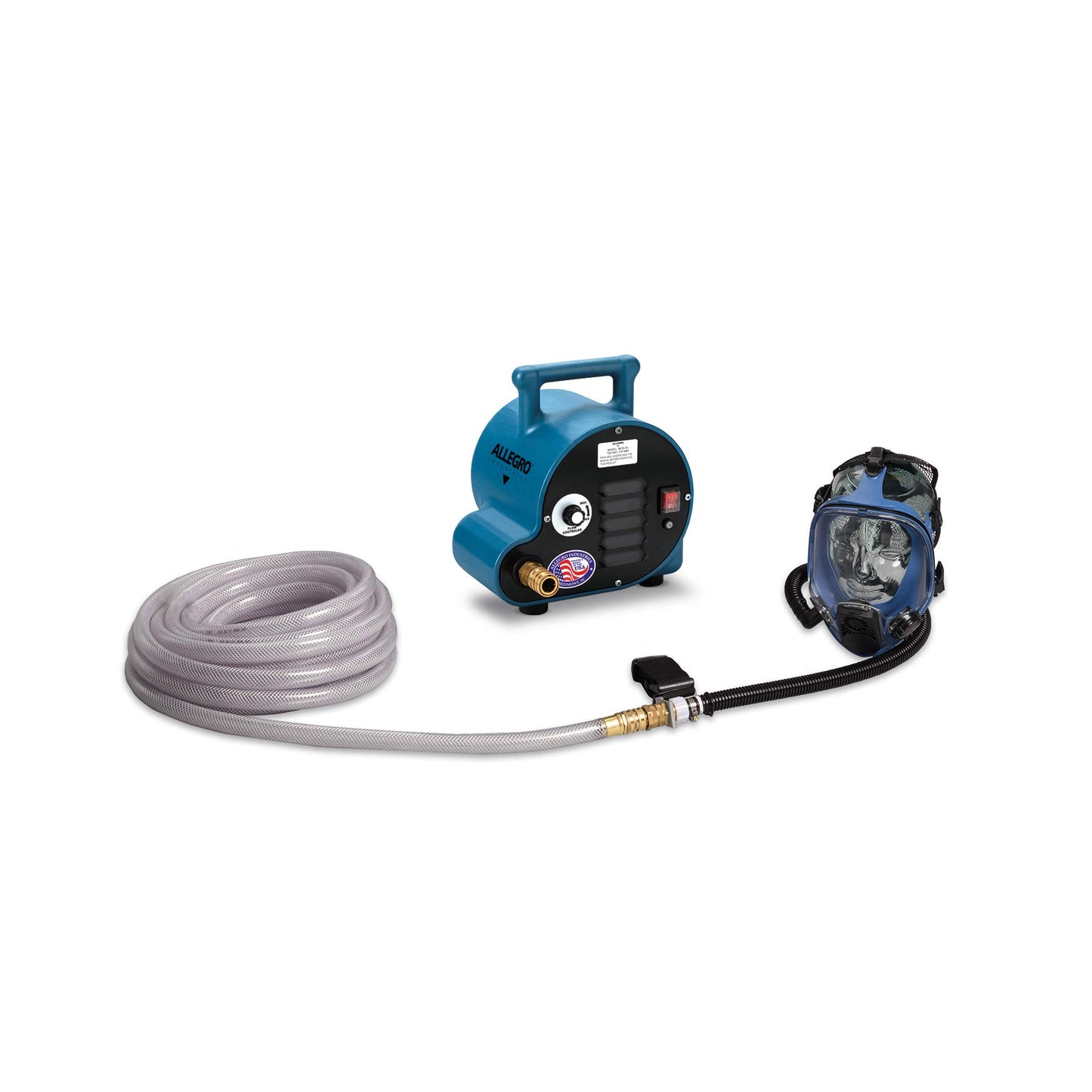 Allegro 9200-01 | One Worker Full Mask Supplied Air Respirator System with ¼ HP Pump & 50’ Hose | Oil-Less Rotary Vane Pump | Durable Silicone Full Mask | OSHA-Compliant Supplied Air