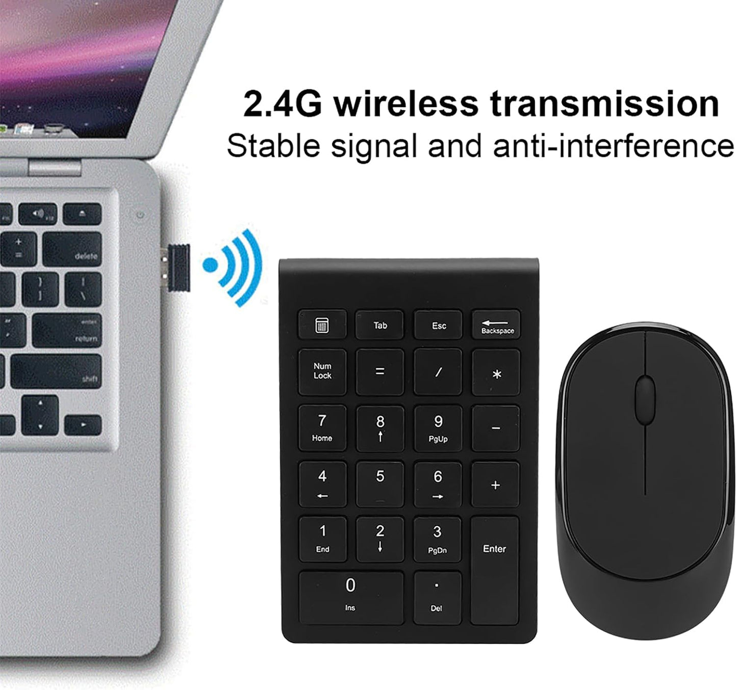LICAEVEY 2.4G 22-Key Set Wireless Number Pad and Mouse Combo, Portable Ultra Slim USB Wireless Numeric Keypad and Mouse