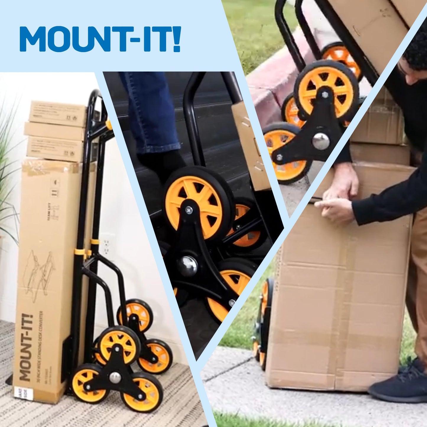 Mount-It! Stair Climbing Dolly for Moving, Heavy-Duty Hand Truck for Stairs with 6 Wheels, Folding Stair Climber Cart with Telescoping Handle, 330 lb Flat / 265 lb Stair Capacity