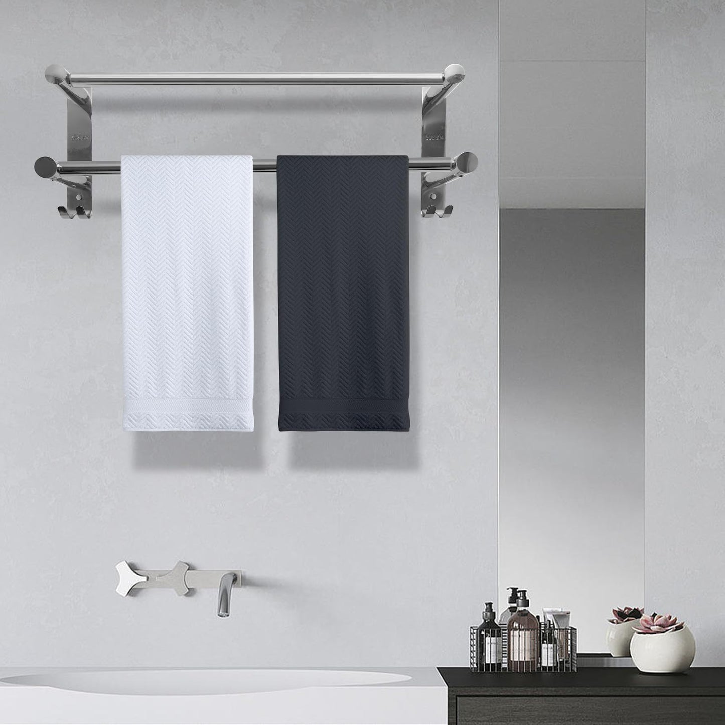 zmnklry Double Towel Bar, Stainless Steel Adjustable 16 to 28In Double Towel Racks for Bathroom, Double Bath Towel Bar,Applicable to Bathrooms and Kitchens