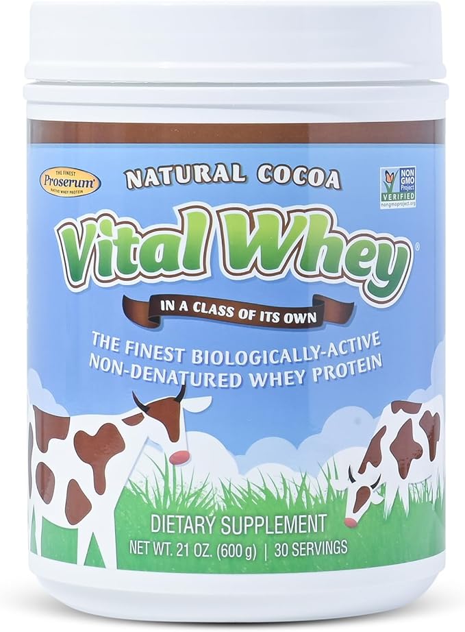 Grass-Fed Whey Protein Powder for Immune Vitality, Natural Cocoa 600g (30 Servings), 15g Protein Per Serve, Vital Whey, Clean Holistic, Wellness Nutrition