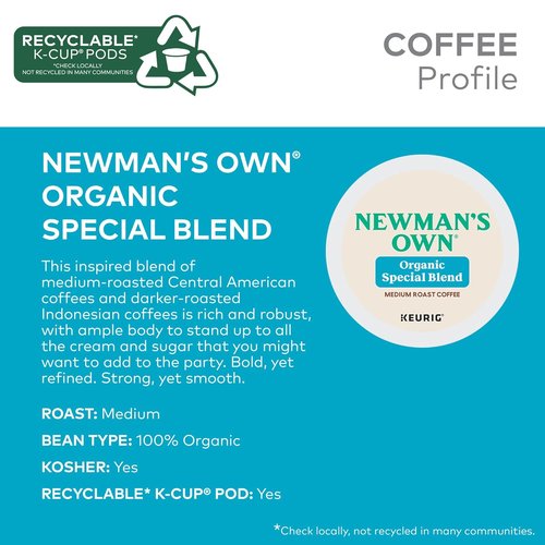 Newman's Own Organics Medium Roast Coffee K-Cup Pods - Special Blend, 32 Count
