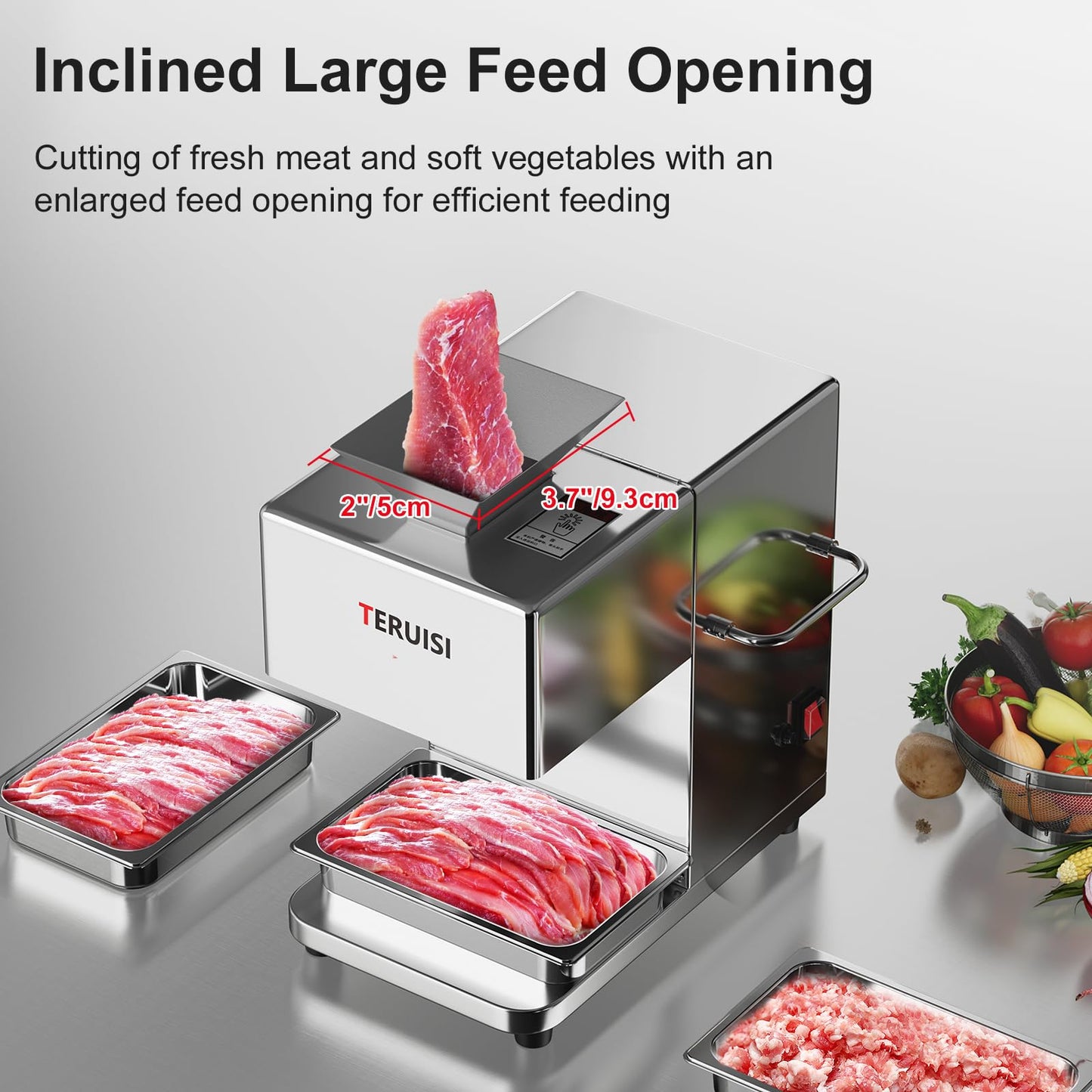 TERUISI Meat Cutter Machine, 1100W Commercial Meat Slicer with 600LBS/H Slicing Output, 3.5mm Electric Meat Slicer Cutting Machine with Removable Blade for Boneless Meat Soft Vegetables