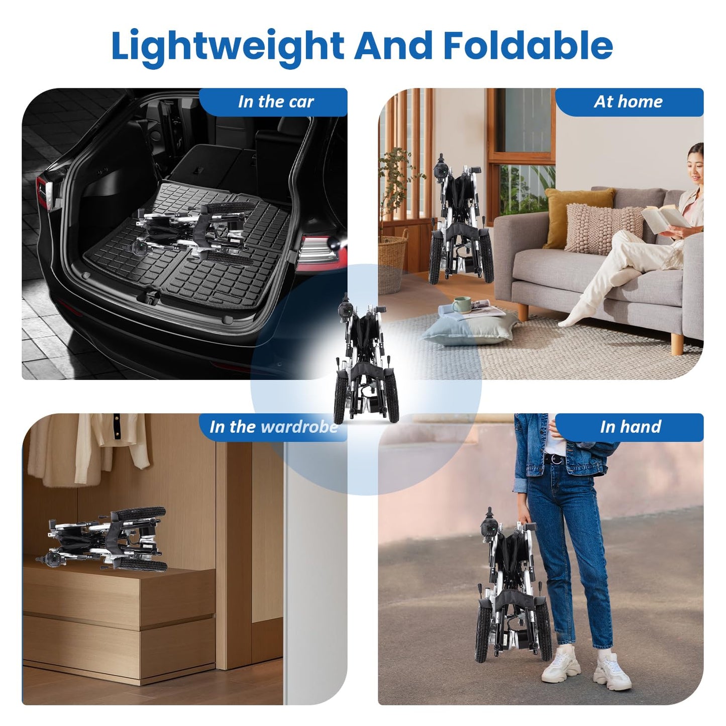 Lightweight Electric Wheelchair,Foldable Power Wheelchairs for Adults,500W All Terrain Motorized Wheelchair,Portable Intelligent Mobility Wheechair for Seniors,Airline Approved Travel Wheelchairs