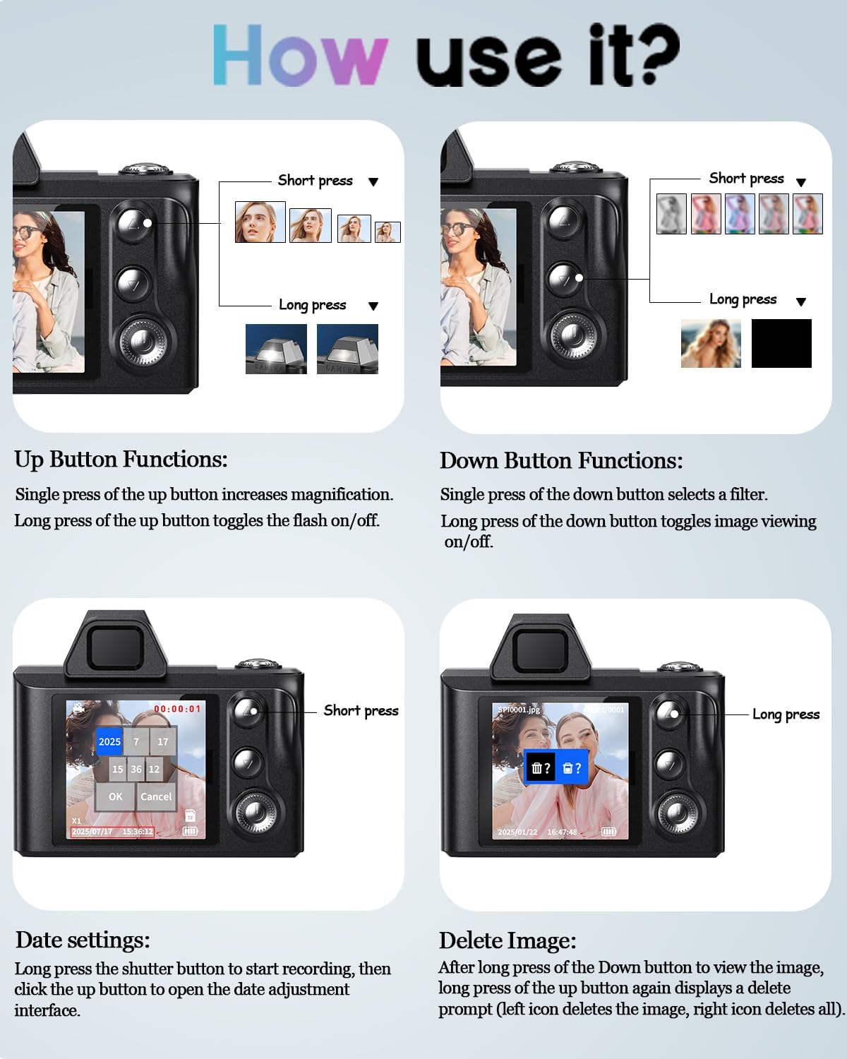 WZVZ 1080P 32GB Mini Digital Camera, Portable Camera for Photography with SD Card, Key Card Clip Chain for Teenagers