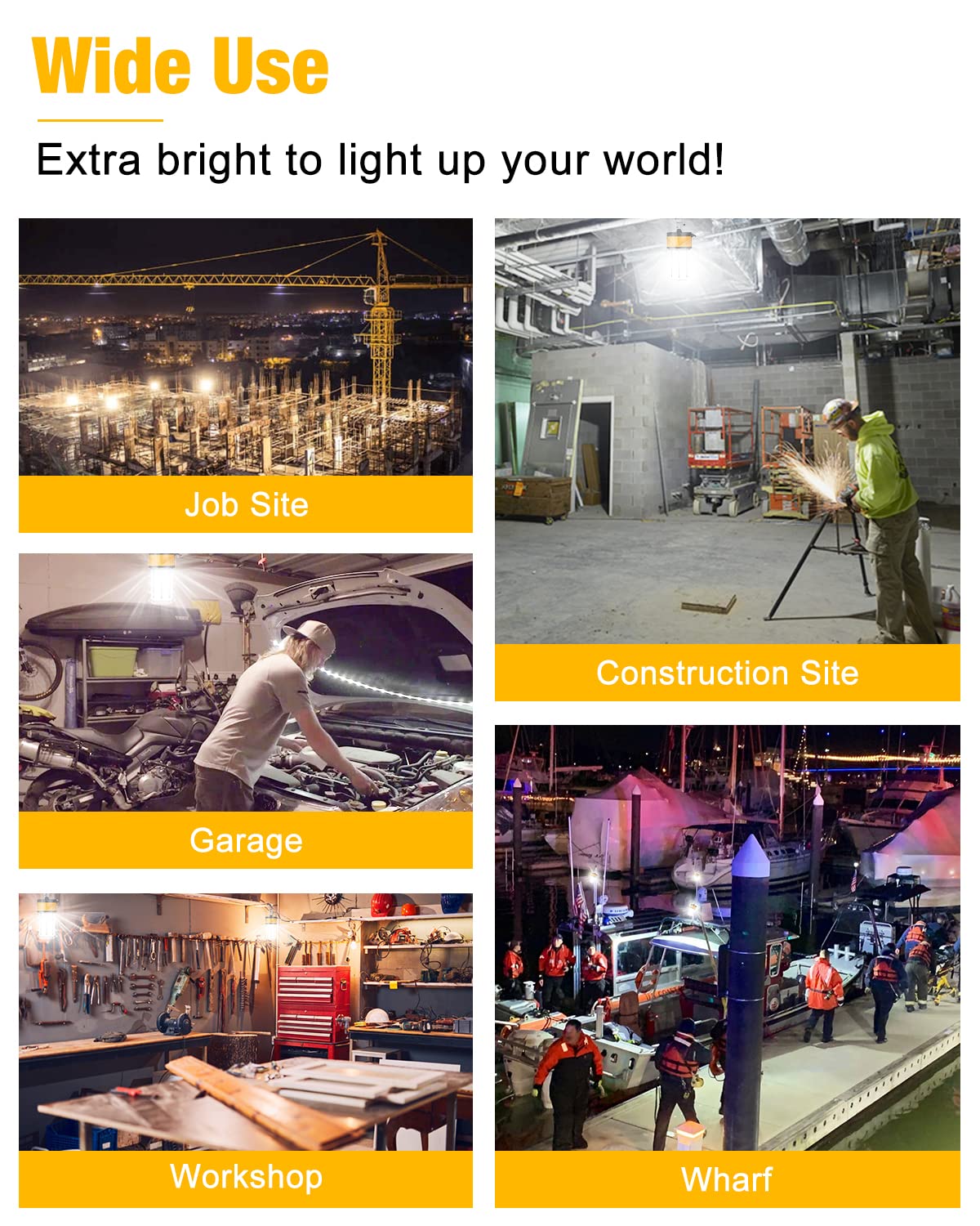 JC-LGL LED Temporary Work Light 150W 5000K 19,500lm Outdoor Construction Lights Job Site Lighting 10ft Cord Dust Waterproof Hanging Lighting