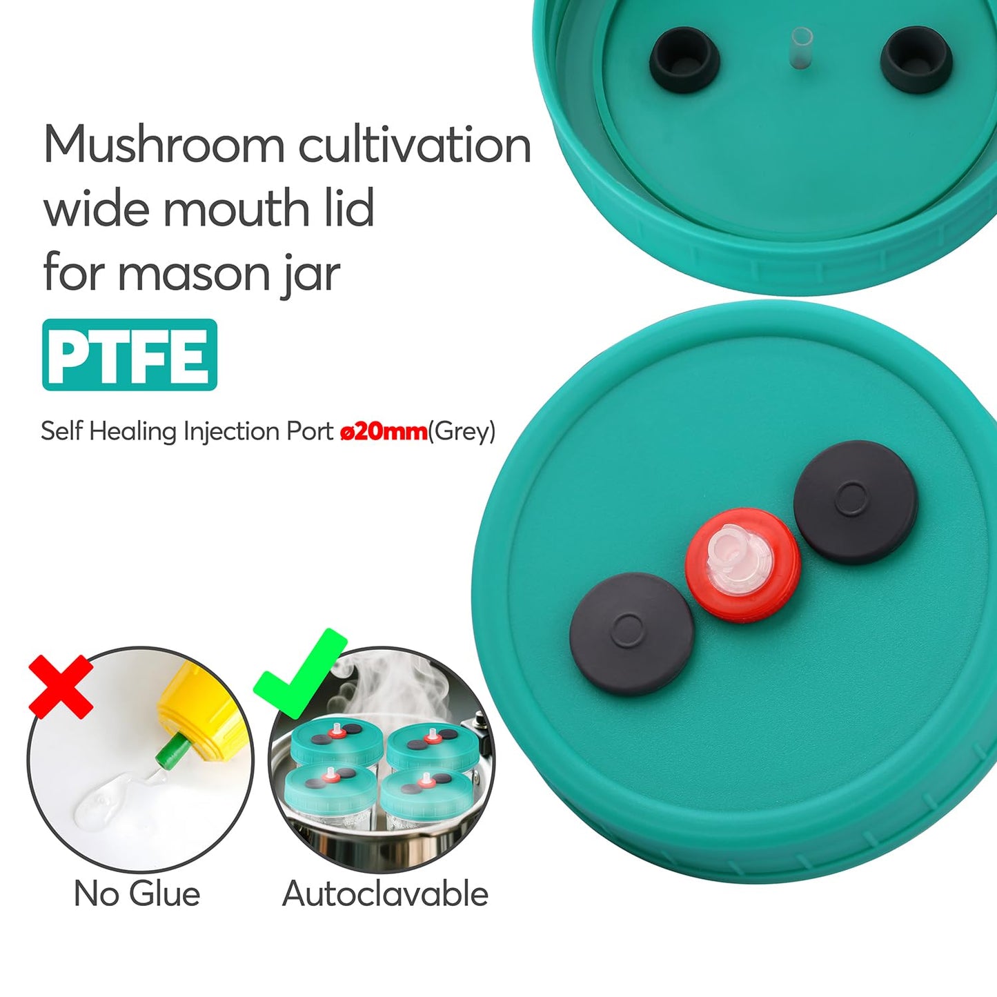 MOFOGDR Mushroom Liquid Culture Jar with Self Healing Sealing Injection Port & Syringe Filter Port Mycology Supplies Mushroom Inoculation, Cultivation, Growing Kit 500 ML, 6PCS|PACK