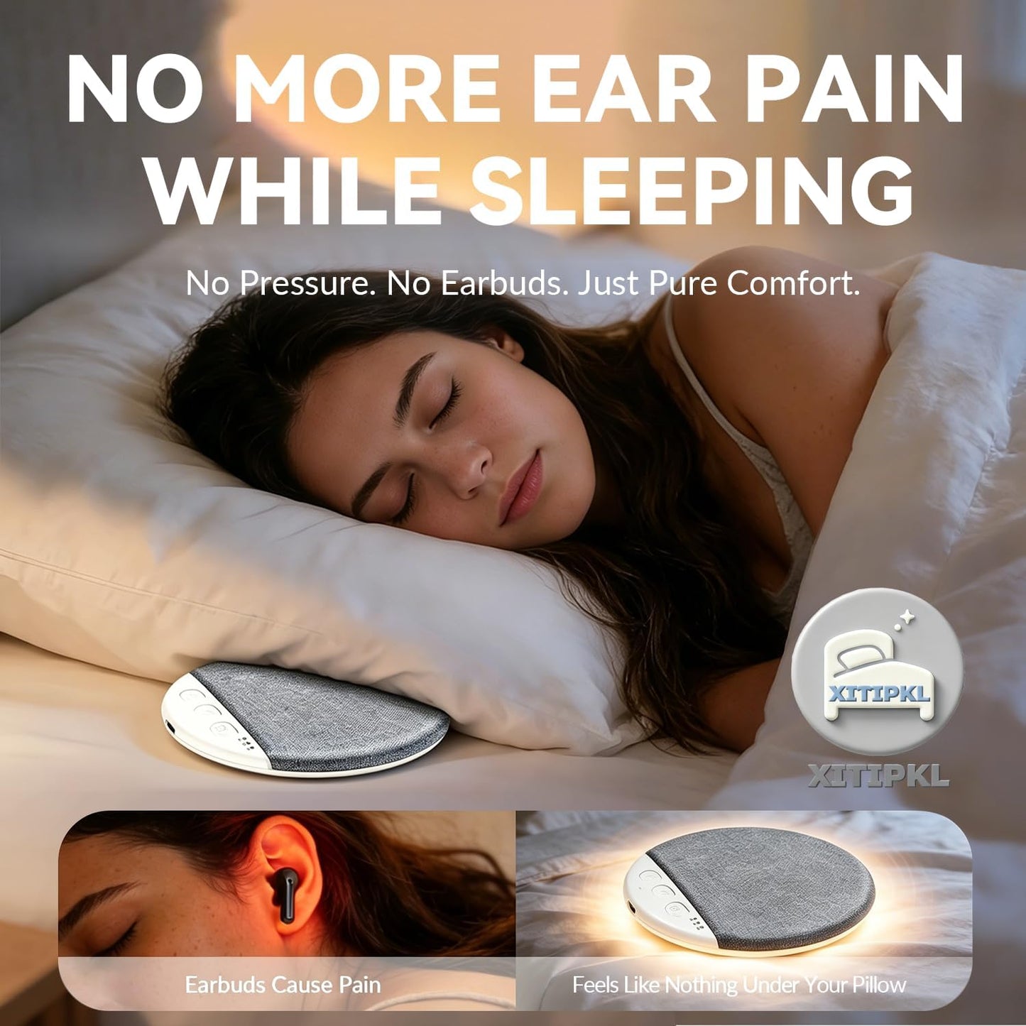 XITIPKL Bluetooth Pillow Speaker for Sleeping, Ultra-Thin Under Pillow Speaker for Side Sleepers, White Noise Sleep Aid