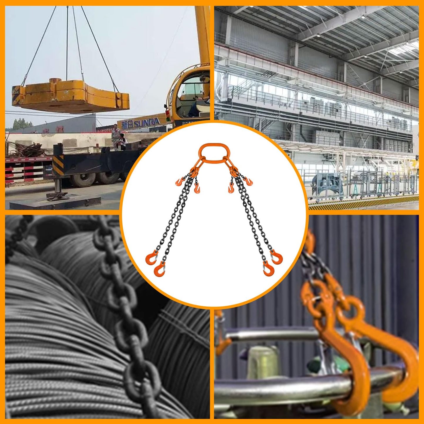 SALUINOKI Lift Chain Sling with Hooks 10Ft 4 Way x 1/4 inch 6600lbs 3 Ton for Chains Lifting