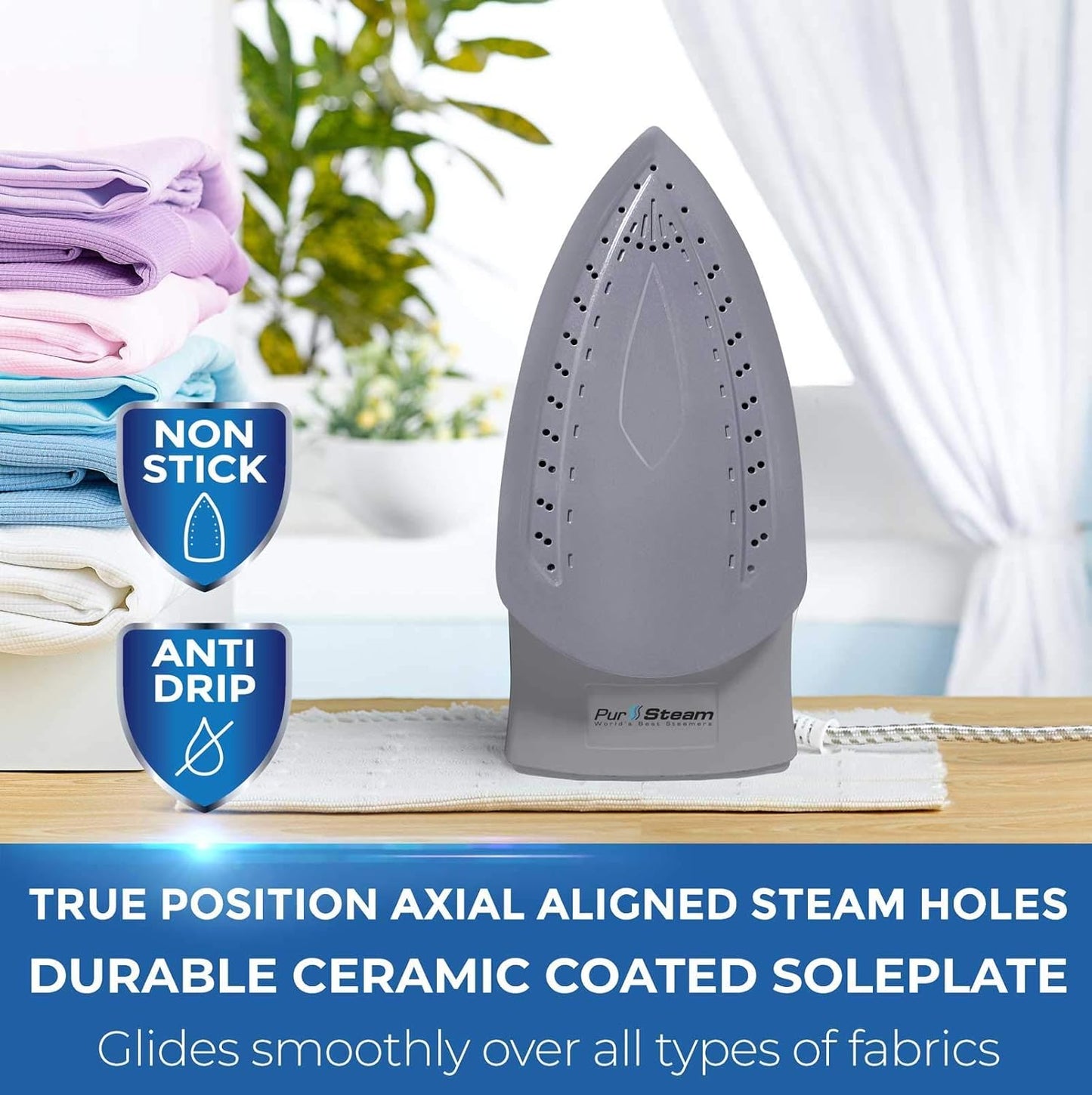 Pursteam Steam Iron - 1800W Power, LCD Screen, Nonstick Ceramic Soleplate | Auto Shutoff & Self-Cleaning