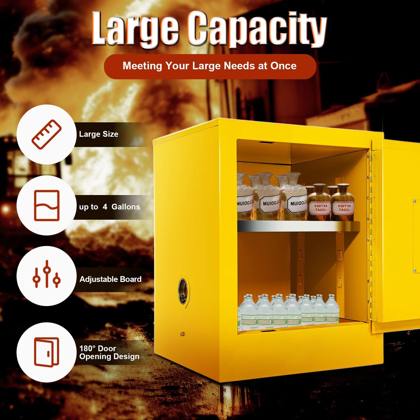 LOYALHEARTDY 12 Gallon Flammable Storage Cabinet Hazardous Storage Cabinet Yellow Fire Safety Manual Door Galvanized Steel Safety Cabinet for Commercial Industrial and Home Use, 17" L x 17" W x 22" H