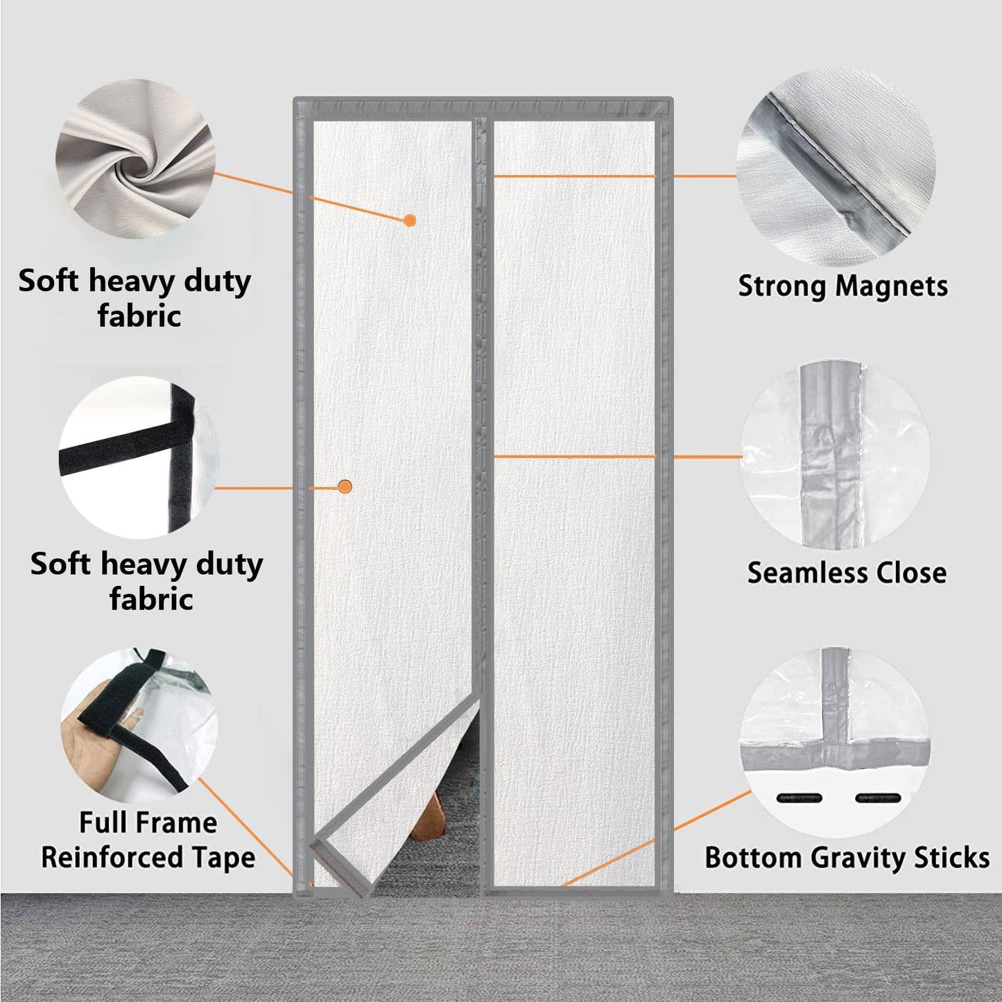 Magnetic Insulated Door Screen, The Whole Blackout Thermal Screen Door Self-Closing Privacy Thick Fabrics Door Curtain for Air Conditioner Room, Bedroom-Hands Free, Fit Doors Size Up to 34" x 80"