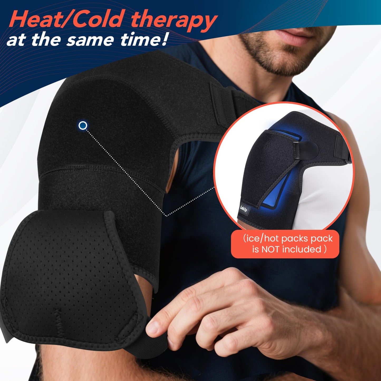 Lebilp Shoulder Brace with Adjustable Compression Sleeve for Rotator Cuff Support & Pain Relief, Hot/Cold Pack Compatible, Breathable Stabilizer with Arm Sling, Fits Left/Right Arm for Men & Women
