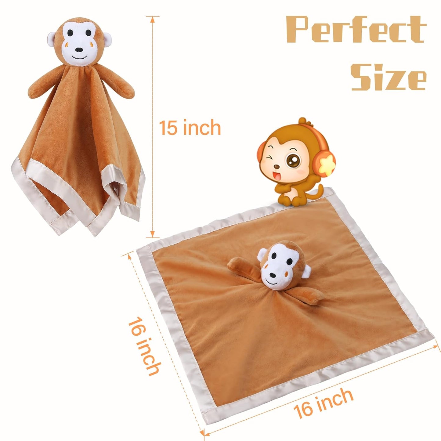Pro Goleem Monkey Lovey - Soft Security Blanket & Snuggle Toy for Newborns | 16 Inch Baby Gift