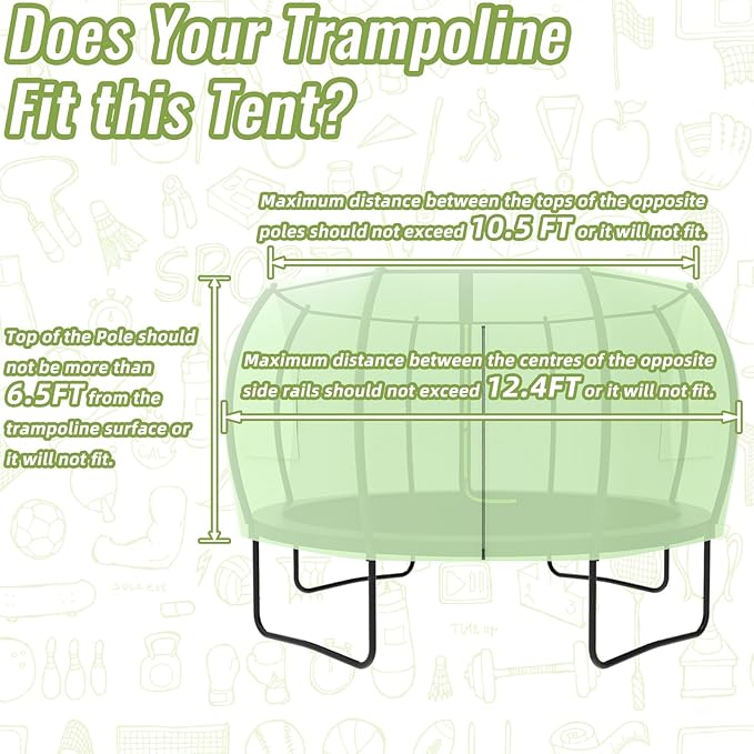 Gardenature 10FT/12FT/14FT Trampoline Tent(Tent Only), Fit Round Trampolines, Shade Cover with LED Light, Outdoor Trampolien Accessories, Anti-Tear