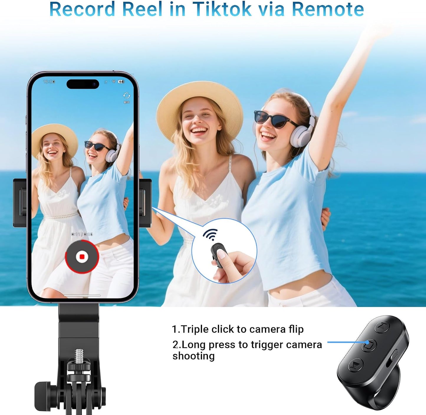 Kefotic Wireless Ring Remote for iPhone Android Camera with Zoom. Phone Front/Rear Camera Flip Shutter, Must Have