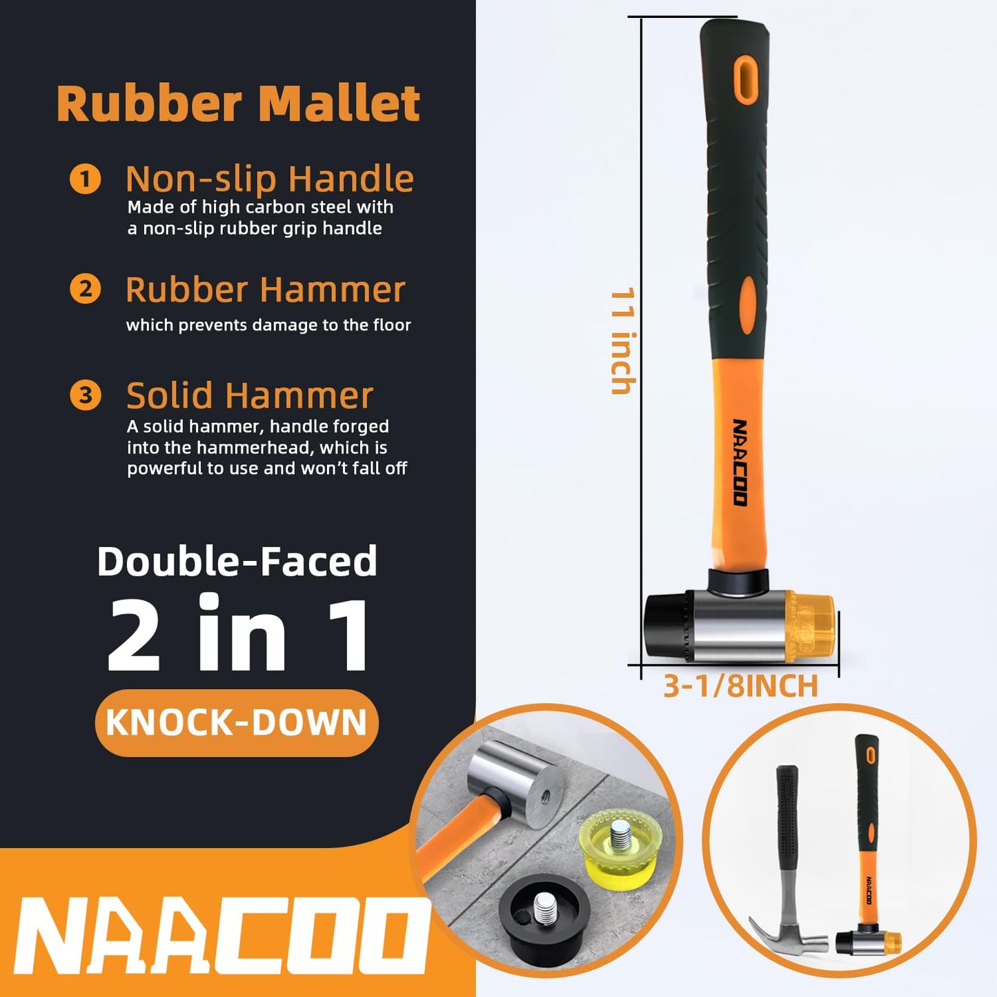 NAACOO Laminate Flooring Tools,Vinyl Flooring Tools, Heavy Tapping Block, Heavy Pull Bar, 10”Contour Gauge, 20pc Upgrade Flooring Spacers, Rubber Mallet - Professional 5 in 1 Flooring Installation Kit