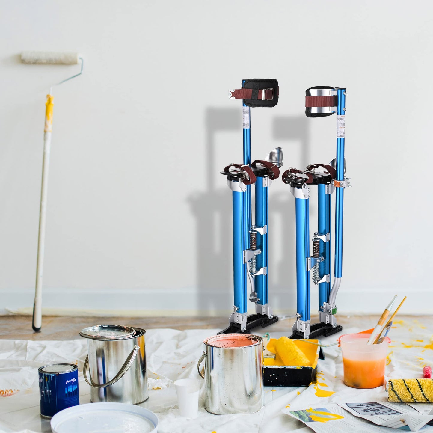 Yescom Drywall Stilts 24" - 40" Adjustable Aluminum Drywall Tool with Comfort Knee Pads for Ceiling Sheetrock Taping Parade Costume Cleaning String Light Decor - Non-Slip Blue Stilts