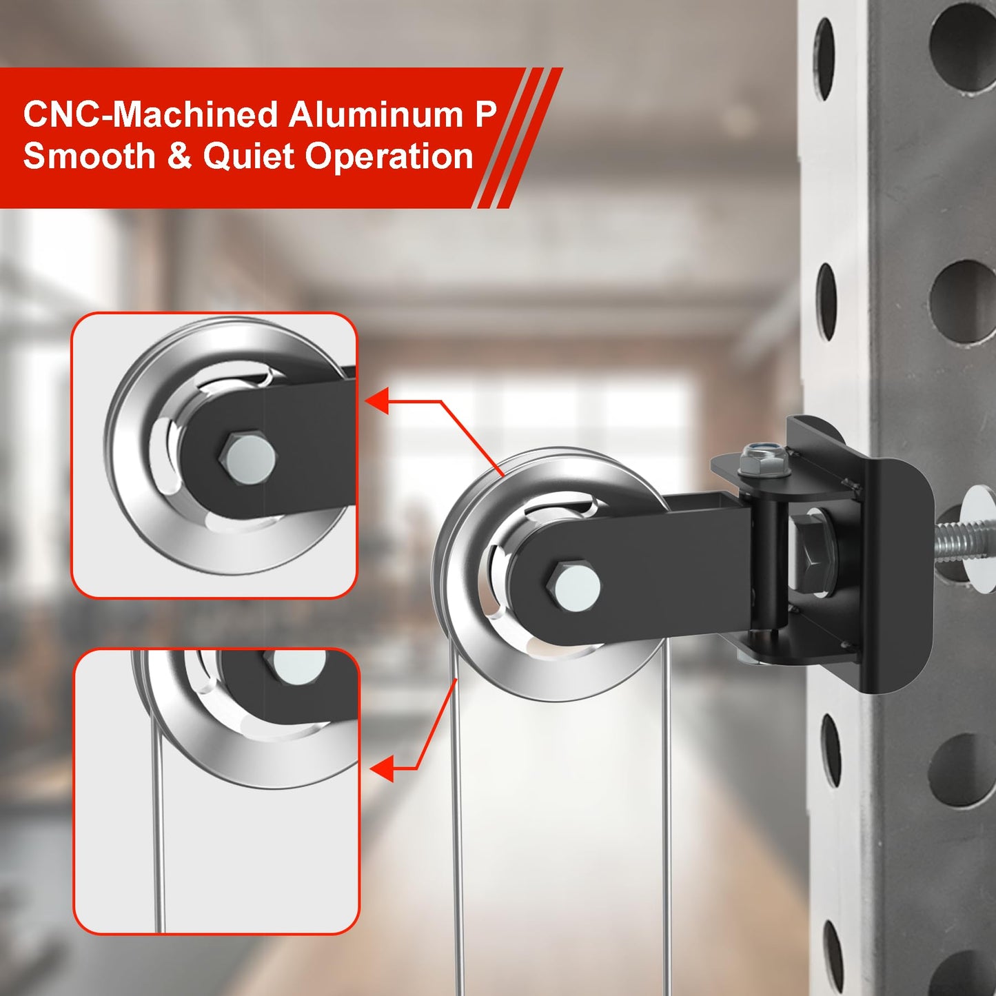Aluminum Alloy Rotating Pulley Attachment for 3×3 Power Racks, Heavy-Duty Cable Pulley with 180° Pivot, Smooth CNC Machined Wheel, Bolt-On Cable Station Upgrade for Home Gym Training