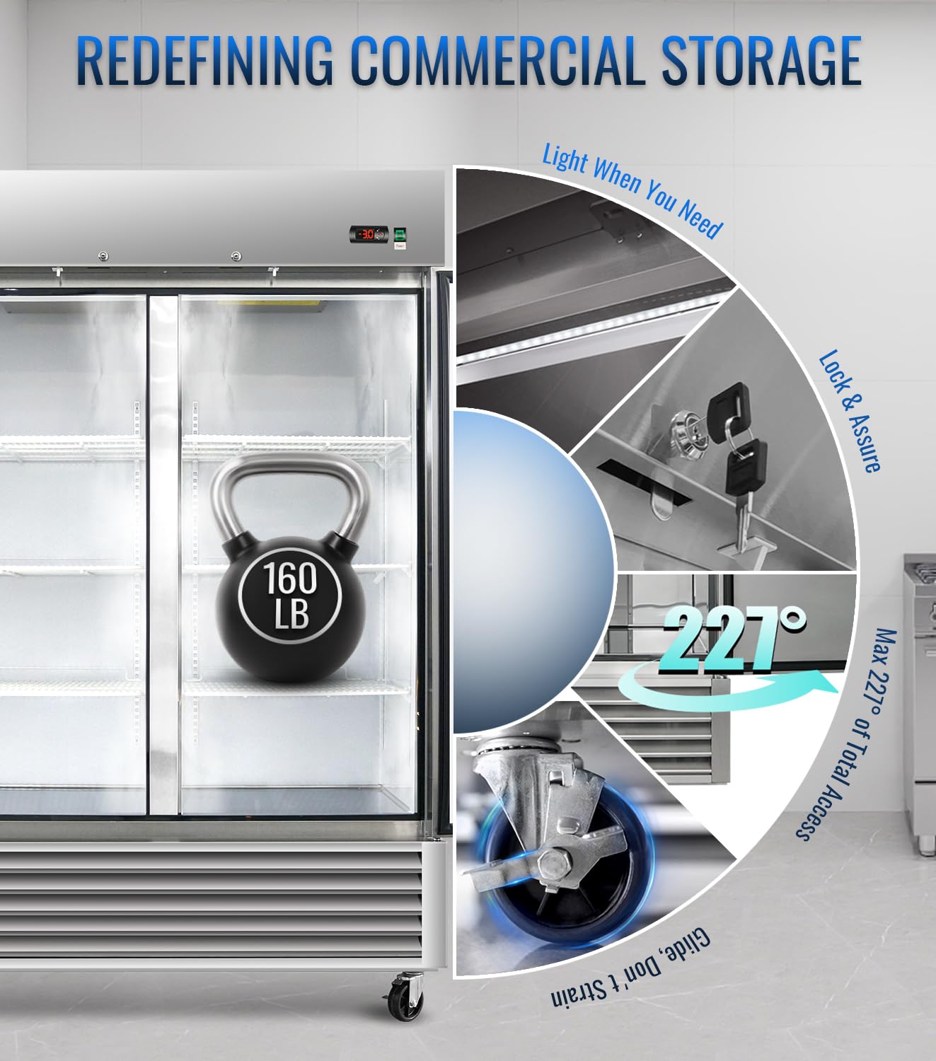 54" W Commercial Freezer, ETL Certified 49.6 Cu.ft Stainless Steel Reach-in Upright Freezer,Auto Defrost,Digital Temperature Control (-10°F to 10°F) Used to Restaurant,Bar,Shop