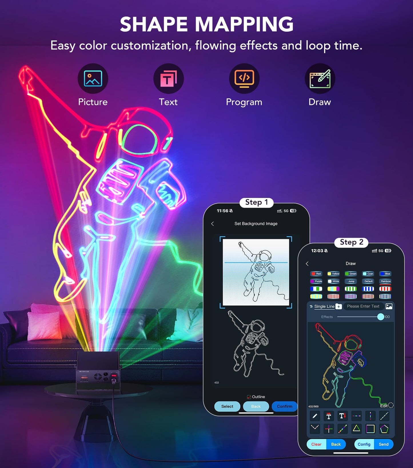 KeoBin APP DJ Laser Lights Professional - 200+ 3D RGB Animation Laser Light Show, Hand Drawing, Custom Patterns, Sound Actived & DMX Sync for Party, Stage, Club