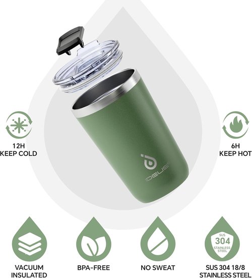 Ideus 20 oz Travel Coffee Mug - Double Wall Stainless Steel Insulated Tumbler with Splash Proof Lid | Avocado Green