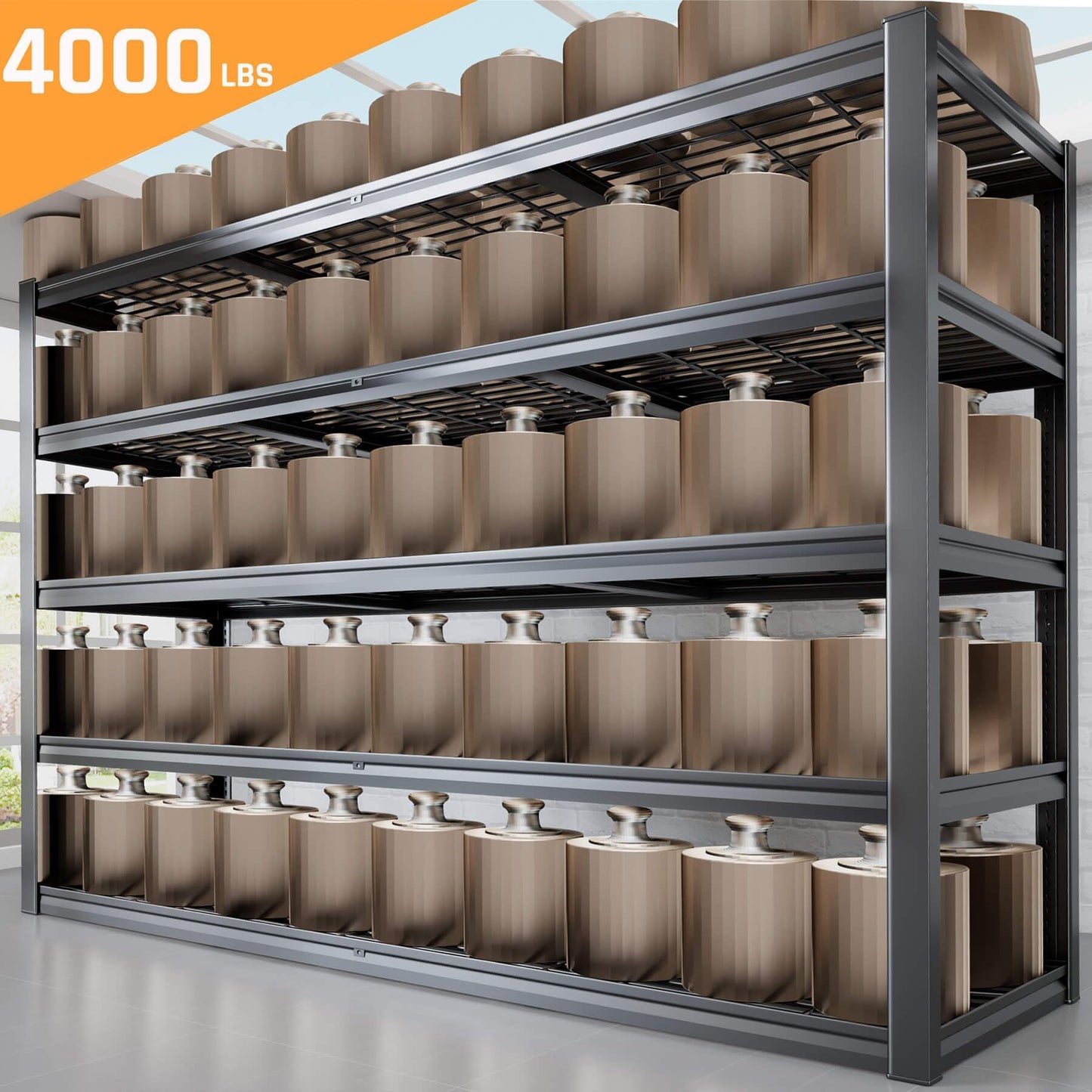 PMKES 78" W Storage Shelves Heavy Duty Garage Shelving 5 Tier Metal Shelving Unit, Adjustable Shelves, 4000LBS Steel Industrial Shelving for Basement Warehouse Commercial, 78" W*24" D*78”H